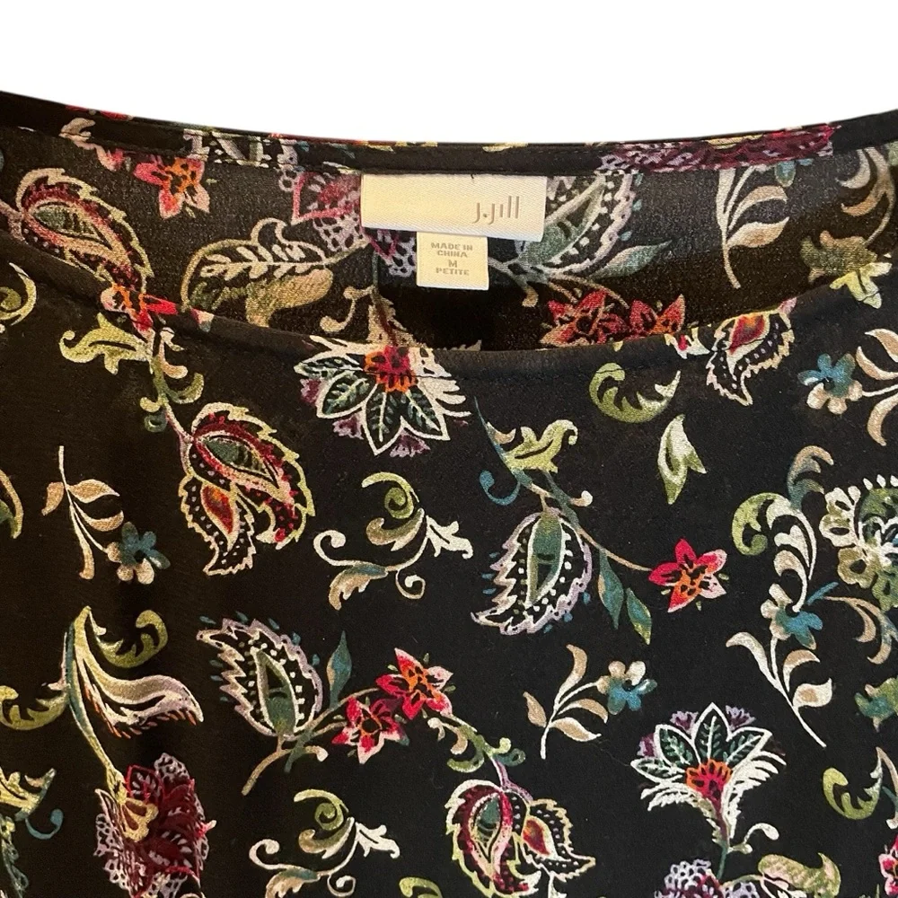 J. Jill Floral Long Sleeve Blouse Tunic in Black Green and Burgundy